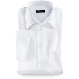 Walbusch Herren Hemd Bügelfrei Kragen ohne Knopf einfarbig Weiß 42 - Kurzarm