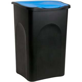 Stefanplast® Mülleimer mit Deckel 50L Abfalleimer Geruchsarm Küche Bad Biomüll Gelber Sack Kunststoff Mülltrennung, Farbe:schwarz/blau