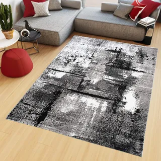 TAPISO Maya Teppich Kurzflor Modern Grau Creme Schwarz Streifen Design Meliert Wohnzimmer Schlafzimmer ÖKOTEX 250 x 300 cm