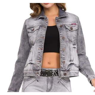 Cipo & Baxx Damen Jeansjacke Oversize Lang Denim Frezeitjacke WJ212 Grau S - S