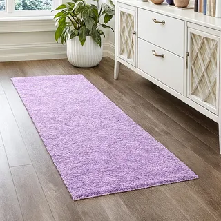 Teppich-Traum Teppich Wohnzimmer Schlafzimmer Shaggy Hochflor weich flauschig modern einfarbig Uni pflegeleicht robust Allergiker geeignet Saugroboter geeignet gemütlich Flieder 80 x 150 cm