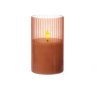 LED Kerze im Glas Windlicht Echtwachs Timer H: 12,5cm D: 7,5cm rosa