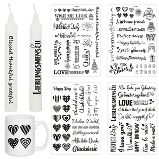 VBKITW 4 Stück Geburtstag kerzenfolie Kerzentattoo Wassertransferdruck,wasserschiebefolie kerzen,Kerzenaufkleber Sticker für Kerze Tasse DIY Geschenk,Happy Birthday, Kerzen Dekorieren