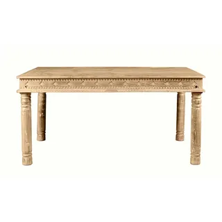 Designertisch aus Mangoholz Sandfarben massiv Schnitzereien versehen