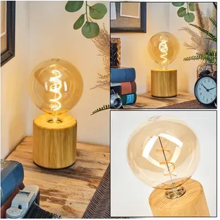 hofstein Tischleuchte Tischlampe aus Holz in Naturfarben im skandinavischen/Boho-Design, ohne Leuchtmittel, moderneTischleuchte mit Schalter am Kabel, Höhe 10 cm, E27 beige