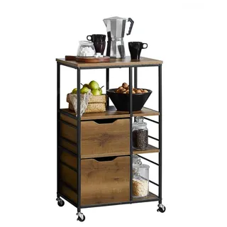 SoBuy Küchenwagen Braun Holzwerkstoff, 53x89x37 cm, Esszimmer, Servierwagen Rollwagen Barwagen Küchenregal FKW111-PF