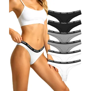 Libella Damen Tangas Baumwoll Sport Tanga Damen Set G String Damen Baumwolle Thongs Women Unterwäsche Frauen Schwarz Weiß Hellgrau 6er Pack M - M