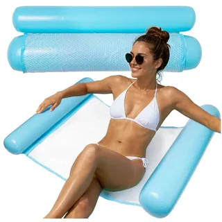 Moto Active Luftmatratze Wasserhängematte aufblasbar Pool Luftmatratze Netz Kopfkissen Strand, (Wasserhängematte Badeinsel in 3 Farben, 1-St., 120x70cm), Netzfläche Kopfkissen Pool Strand blau