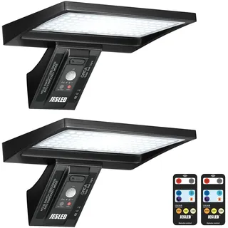 JESLED Solarlampen für Außen mit Bewegungsmelder, 5200 mAh Solarleuchten für Außen 104 LED Solar Lampe Outdoor Ideal für Terrasse, Veranda, Garage, Hof, Straßen, IP65 Wasserdicht, 2 Stück