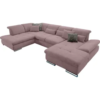 Set One by Musterring Wohnlandschaft "SO 4100 komfortable Federkernunterfederung, inkl. Kopfteilverstellung", lila (flieder 92), B:365cm H:80cm T:225cm, SET ONE BY MUSTERRING, Sofas, Wohnlandschaft, wahlweise Bettfunktion und Sitztiefenverstellung, U-Form