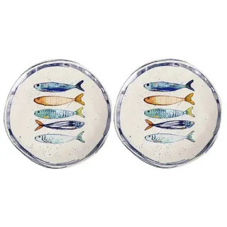 WestCraft Speiseteller Teller, mediterran mit Sardinen-Motiv, Maritime Speiseteller 26 cm, (2 St), 2er Set, hochwertig und robust - langlebig und vielseitig einsetzbar weiß