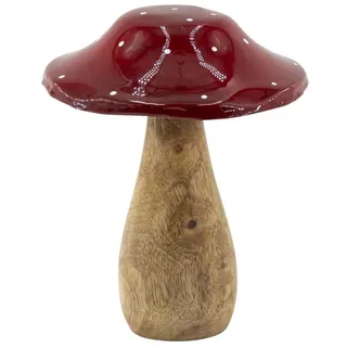 Mel-O-Design Dekoobjekt Pilz Deko Pilz aus Holz groß (Herbst Deko, Holzdeko), mit glasiertem Hut rot