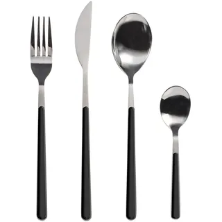 H&H Besteckset 24 Teile Nova aus Edelstahl mit schwarzen Kunststoffgriffen - 6 Esslöffel, 6 Tafelgabeln, 6 Tafelmesser und 6 Kaffeelöffel, Spülmaschinenfest