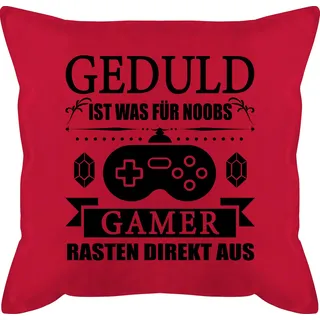 Kissen 50x50 - Statement mit Sprüchen - Geduld ist was für Noobs - Gamer rasten direkt aus - 50 x 50 cm - Rot - gamerkissen polster sprüche spruch gaming kissenbezüge zockerkissen und fuellung