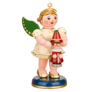 Hubrig Volkskunst Zschorlau Erzgebirge Engelfigur Hubrig Engel mit Weihnachtswichtel, Handarbeit aus dem Erzgebirge beige|bunt