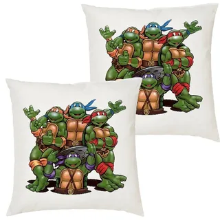 Blondie & Brownie Dekokissen Turtles Ninja Schildkröten Team Pizza Kissen mit Füllung weiß