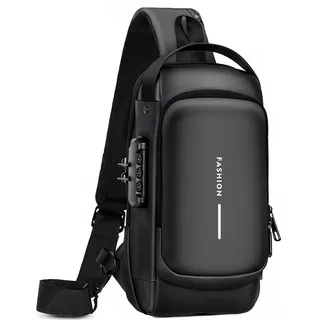 Rcrirth Sling Bag für Herren | Anti-Diebstahl Crossbody Bag - PU Leder Crossbody Umhängetasche - Brusttasche für den täglichen Gebrauch, Schwarz
