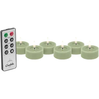 Candela Lights LED Teelicht 6er Set Ø4,5cm rustic grün mit Fernbedienung Timer Funktion & mehrstufig dimmbar flammenlos Teelicht
