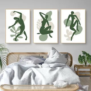 Martin Kench 3er Set Premium Poster, Abstrakt Grün Blätter Bilder, Modern Print Pflanzen Kunstposter, Wandbilder Deko für Wohnzimmer Schlafzimmer, Ohne Rahmen