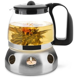 T24 Teekanne Teekanne 1,25L mit Edelstahl Stövchen & Teebereiter inkl. Teelicht, 1.25 l, (Teekanne mit Stövchen) schwarz|silberfarben
