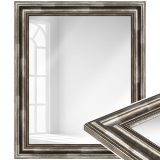 WANDStyle Spiegel Barock und Antik I Außenmaß: 60x70cm I Farbe: Silber I silberner Wandspiegel aus Holz I Made in Germany I H550