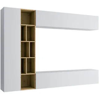 Mirjan24 Wohnwand, Weiß, Beige, Holzwerkstoff, Rechteckig, 224x160x33 cm, Wohnzimmer, Wohnwände, Anbauwände