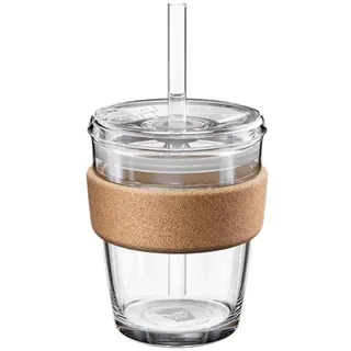 KeepCup Cold Cup – Brew Cork gehärtetes Glas Eiskaffeebecher mit wiederhergestelltem Korkband, Deckel und Strohhalm, 340 ml