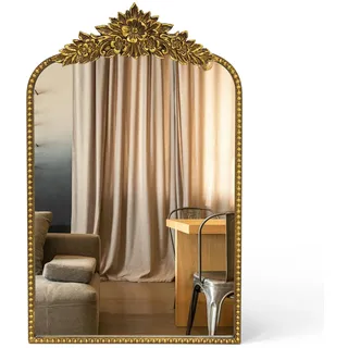 Awhtixbo Gold Vintage Wandspiegel 40x64H cm, Bogen Barock Spiegel für Bad | Vintage Bogen-Wandspiegel, Eisenrahmen, Wanddeko für Wohnzimmer, Bad & Flur