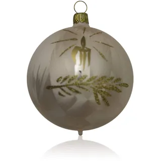 Lauschaer Glas Christbaumkugeln Eislack Champagner mit Kerze 5 Stück d 6cm Christbaumschmuck Weihnachtsbaumschmuck mundgeblasen, handdekoriert Lauschaer Glas das Original