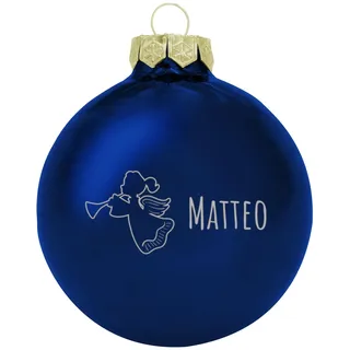 Deitert Weihnachtskugel mit Wunschtext Gravur, Ø 8cm, personalisierte Christbaumkugel aus Glas (glänzend), Individueller Weihnachtsbaumschmuck Namen oder Spruch, Engel-Motiv, Blau