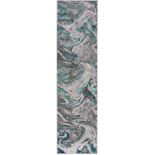Läufer Marbled, FLAIR RUGS, rechteckig, Höhe: 12 mm, dezenter Glanz, mehrfarbig, modernes Marmor-Design, Teppichläufer grün 80 cm x 300 cm x 12 mm