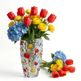 Blumenvase Glas, 25x12cm Kristall Vase, Glasvase Bunte Kristallblumenvase