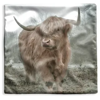 MuchoWow Dekokissen Schottische Highlander - Natur - Herbst - Tiere - Wildtiere - Wald, Kissenbezug, Sofakissen, Dekokissenbezug ohne Füllung, 45x45 cm bunt Quadratisch | 45 cm x 15 cm x 45 cm