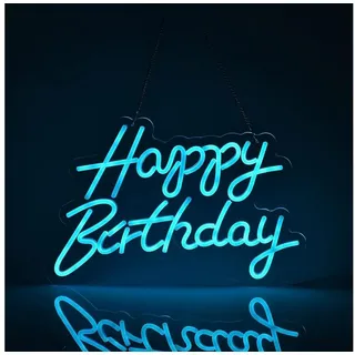 Rosnek LED Dekolicht Happy Birthday, mit Ein/Aus-Schalter, Neonschild für Geburtstagsfeier, Warmweiß, Weiß, Rosa, Blau, Eisblau, Wanddeko blau