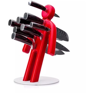 KÜCHENKOMPANE – Professionelles Edelstahl Messerset mit unserem Messer Butler (Rot) als Messerblock | 8-teiliges Küchenmesser Set | Kochmesser mit ergonomischen Pakkaholzgriff | Made in Germany