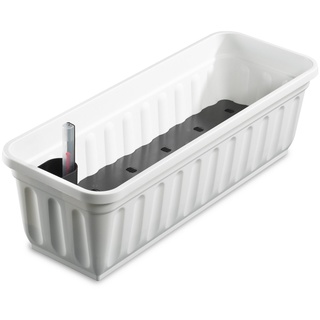 ALPFA Balkonkasten 60 cm weiß mit Wasserspeicher Made in Germany Blumenkasten (Balkonkasten mit Bewässerungssystem), eckig weiß