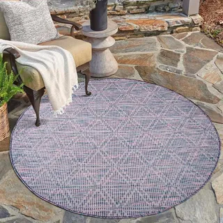 Outdoorteppich CARPET CITY "PALM3073", blau (blau, pink), H:5mm Ø:200cm, Polypropylen, Teppiche, Outdoorteppich, Wetterfest & UV-beständig, für Balkon, Terrasse, Küche, flach gewebt