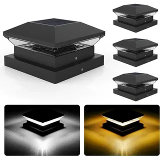 NATPOW 4 Stück Solar Pfostenkappe 9x9 10x10, 2 Modi LED Pfostenleuchte Solar IP65 Wasserdicht Pfostenlampen für Hölzerne Pfäle Pfosten Außen, Warmweiß + Kaltweiß