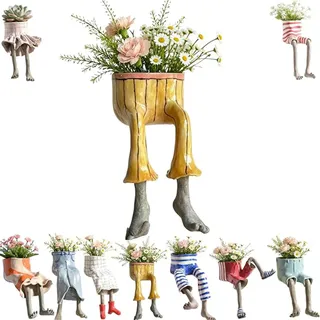 AHXHA Lustiger Blumentopf, Kreativer Sitzender Menschenbein Pflanztopf für Sukkulenten & Kakteen, Mini Blumentopf mit Ablaufloch, Einzigartige Pflanzen Deko für Regal Fensterbank Schreibtisch,#02