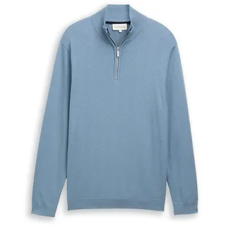 TOM TAILOR Herren Troyer Strickpullover mit Fischgrät-Struktur, blau, Uni, Gr. S