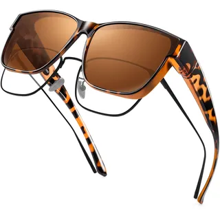 URUMQI Überzieh Sonnenbrille über Normale Brille, Polarisiert Überbrille Sonnenbrille für Brillenträger Damen Herren, Fit over Sunglasses mit UV400 Schutz für Fahren, Angeln Schildpatt Rahmen - Mittelgroß bis Groß