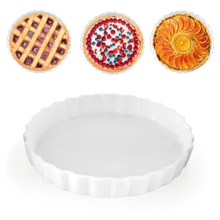 AZKEEGREY Keramik-Quicheform für den Ofen, 22 cm, Kuchenform zum Backen, antihaftbeschichtet, rund, Quicheform, Weiß