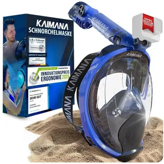 KAIMANA Tauchermaske NEUHEIT- Schnorchelmaske für Erwachsene inkl. Tragetasche, (Vollgesichtsmaske Tauchmaske), geprüfte CO2 Sicherheit - Tauchermaske Erwachsene blau S/M (bis 1,60m)