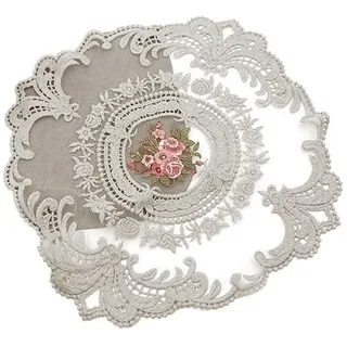 Blausky 2 Stück Tischdecke Spitze,Quadrat Deckchen,Tischdecke mit floralem Muster,Spitze Stickerei Tisch Tischse,Spitzendeckchen,Untersetzer,für Tassen Vasen Schalen Teller Tischsets,28 x 28 cm,Grau