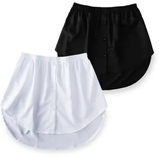 EUPSIIU 2 Stück Hemdverlängerung, Damen Mini Unterrock Lower Skirt Sweep Hemd Verlängerung Rock, Blusenrock Verlängerung, Layering Top Skirt Lower Sweep Set mit Knöpfen (Weiß, Schwarz) - Einheitsgröße