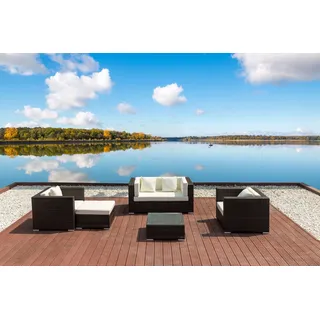 OUTFLEXX Gartenlounge, Polyrattan, braun marmoriert, 5 Pers, wasserfeste Kissenbox, inkl. Beistelltisch