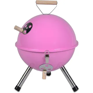Mini Grill Kugelgrill Holzkohlegrill für Garten Terrasse Camping Festival Picknick BBQ Barbecue Ø 30 cm pink