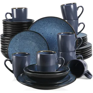Tafelservice Steinzeug, vancasso 40 teiliges BUBBLE Kombiservice Set, Geschirrset im Vintage Aussehen, Beinhaltet Müslischalen, Kaffeetassen, Dessertteller, Suppenteller und Speiseteller