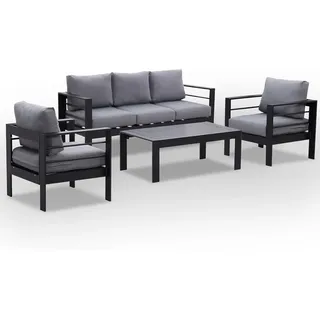 MeXo von GLP HOME  Lounge Gartenmöbel 4-Teilige Aluminium Wetterfest für 4-5 Personen, (Gartenlounge Set, Balkonmöbel Set Kleiner Balkon, Essgru... - Schwarz