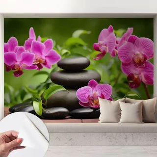 Selbstklebende Tapete - Wanddekoration Wohnzimmer - Tapete Schlafzimmer Orchideen Und Steine 208x146 Cm